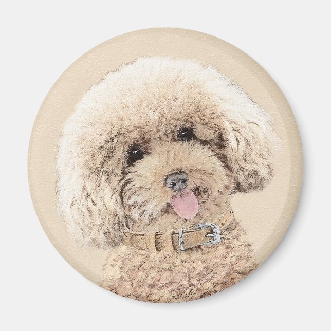Pudel Ministern Leksak Apricot Cream Brown Hund Ar Magnet (Framsidan)