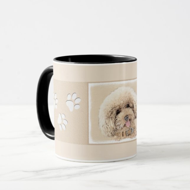 Pudel Ministern Leksak Apricot Cream Brown Hund Ar Mugg (Framsida vänster)