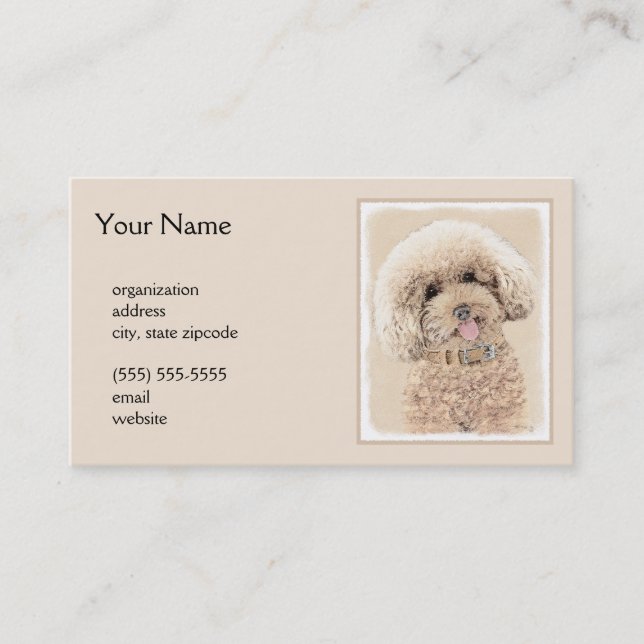 Pudel Ministern Leksak Apricot Cream Brown Hund Ar Visitkort (Framsida)