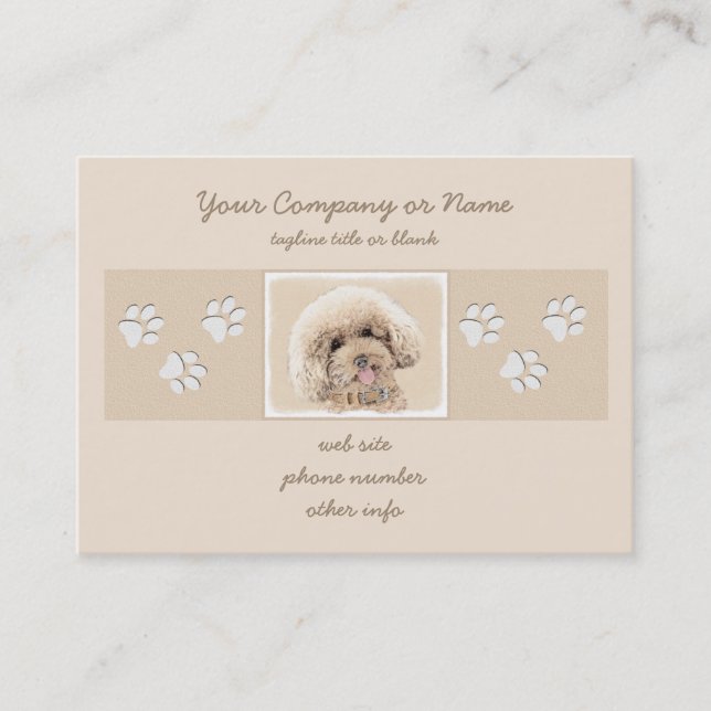 Pudel Ministern Leksak Apricot Cream Brown Hund Ar Visitkort (Framsida)