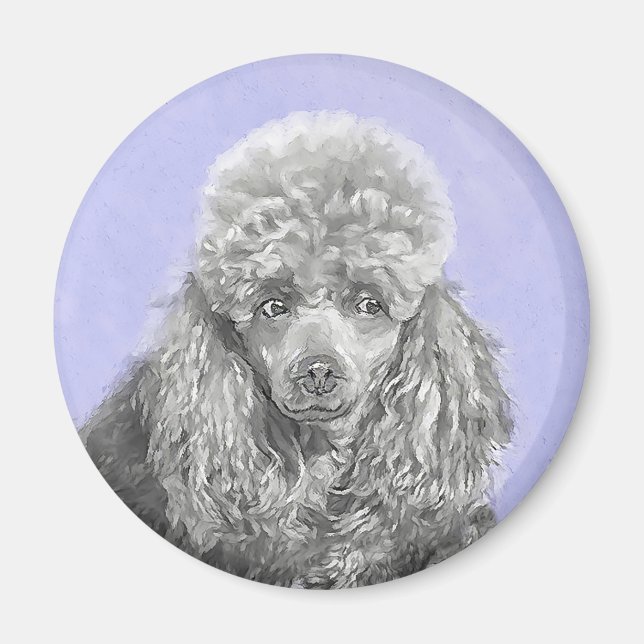 Pudel Ministratyr Leksak Silver Grått Blue Hund Ar Magnet (Framsidan)