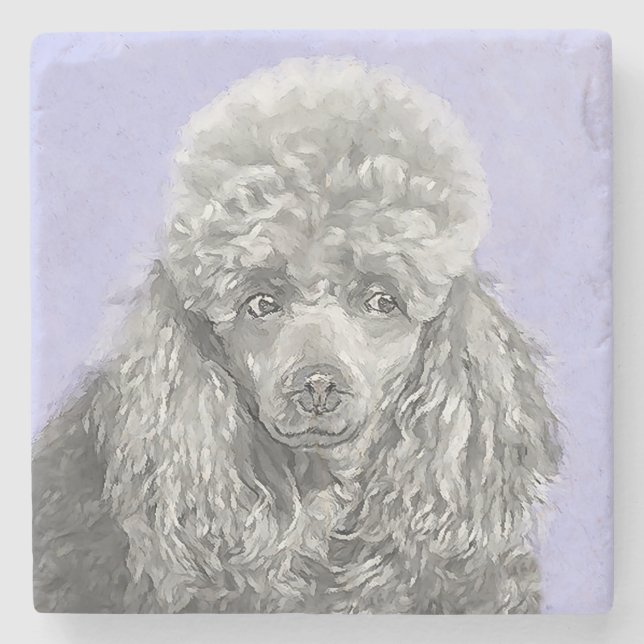 Pudel Ministratyr Leksak Silver Grått Blue Hund Ar Stenunderlägg (Framsidan)