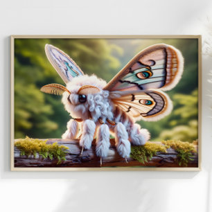 Pudel Moth Surreal Fluffy Moth Fantasy World Poster