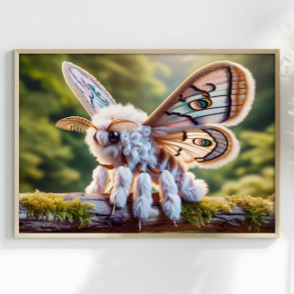 Pudel Moth Surreal Fluffy Moth Fantasy World Poster