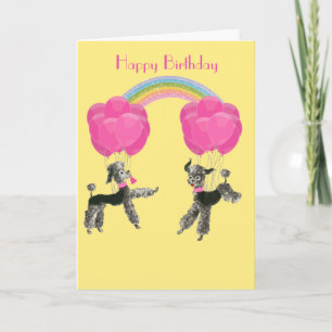 Pudel och ballonger Regnbåge Birthday Kort
