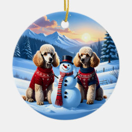 Pudel och Snögubbe jul Julgransprydnad Keramik