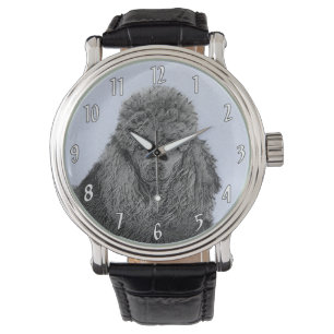 Pudel Painting Miniatyr Leksak Black Original Art Armbandsur