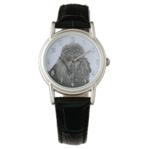 Pudel Painting Miniatyr Leksak Black Original Art Armbandsur