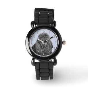 Pudel Painting Miniatyr Leksak Black Original Art Armbandsur