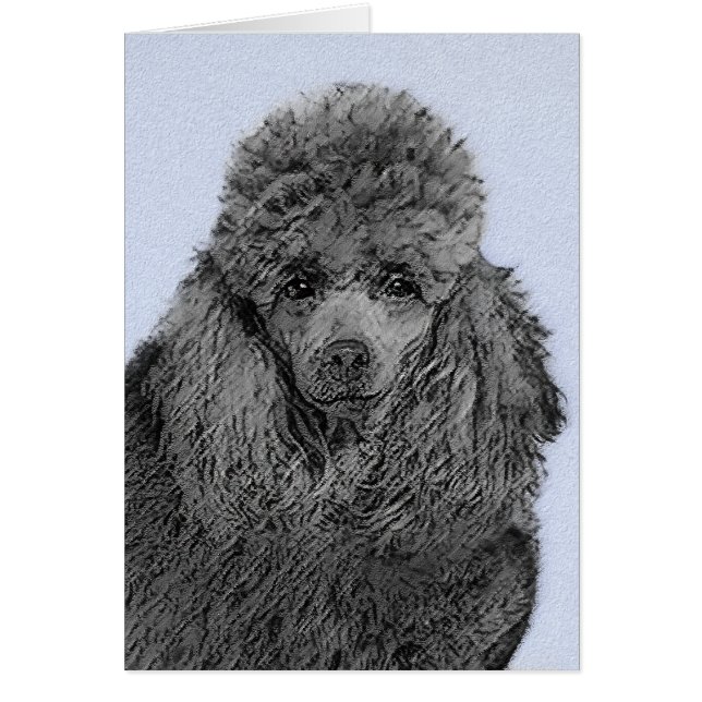 Pudel Painting Miniatyr Leksak Black Original Art Hälsningskort (Framsidan)