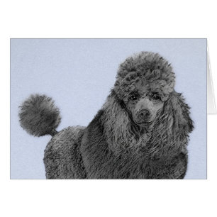 Pudel Painting Miniatyr Leksak Black Original Art Hälsningskort