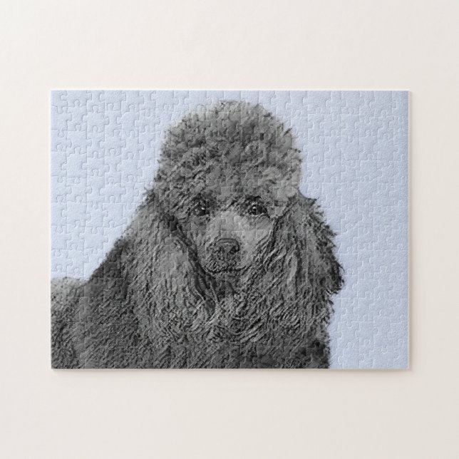 Pudel Painting Miniatyr Leksak Black Original Art Pussel (Horisontell)
