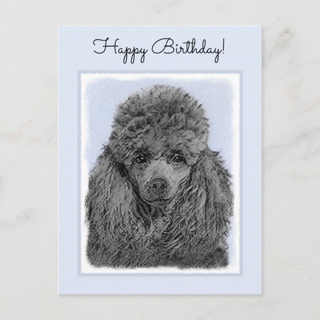 Pudel Painting Miniatyr Leksak Black Original Art Vykort (Framsida)