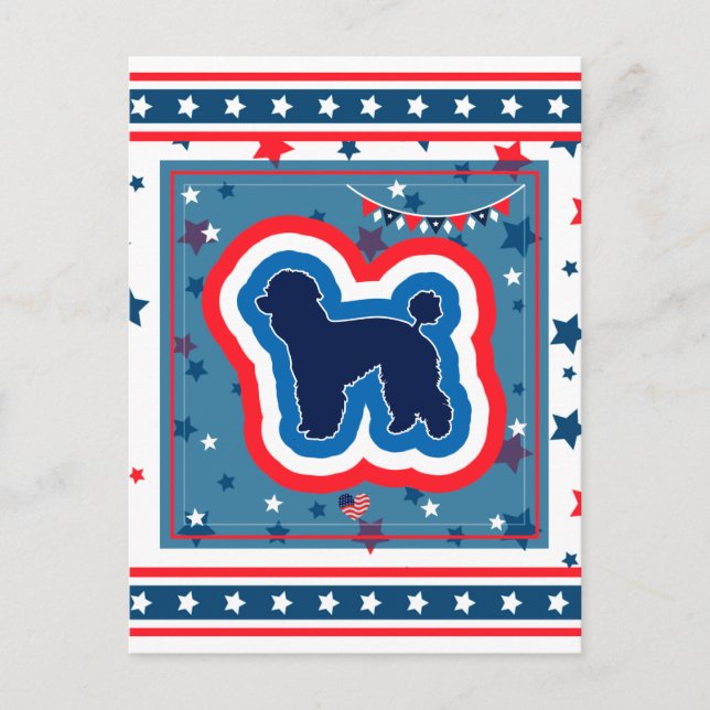 Pudel Patriotisk Röd Vit Och Blå 4:e Juli Helg Vykort (Framsida)