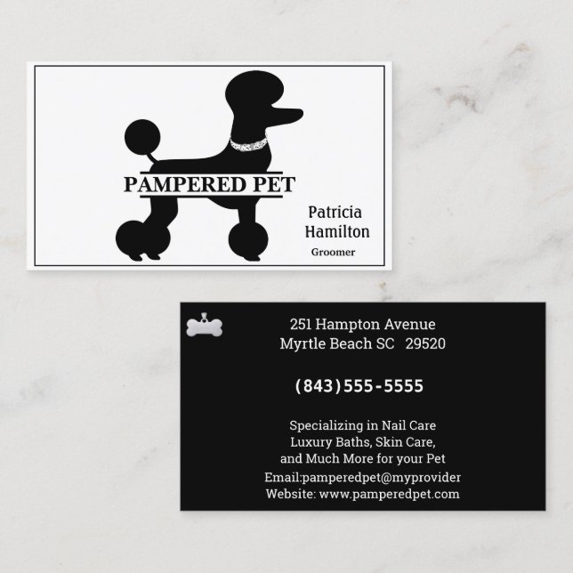 Pudel Pet Groomer/ Vet Visitkort (Fram/baksida)