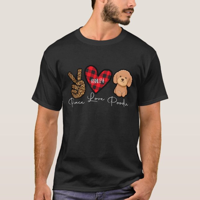 Pudel Play Peace Kärlek Cute Hund T Shirt (Framsida)