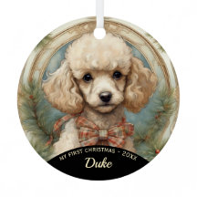 Pudel Puppy Första jul Metall Ornament
