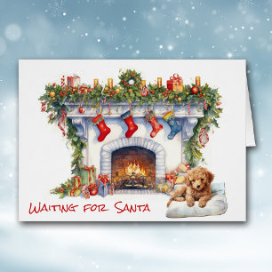 Pudel Puppy Väntar på julgrisen Hälsningskort