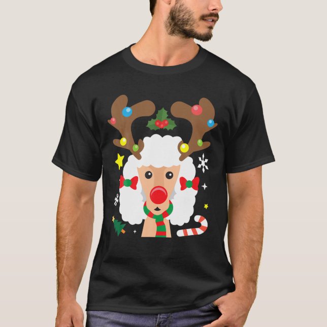 Pudel Reindeer Funny Cute Hund Mamma Pappa jul G T Shirt (Framsida)