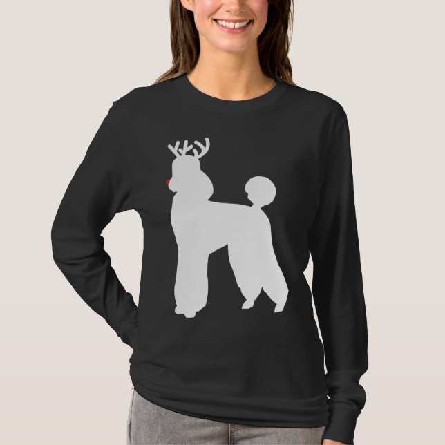 Pudel Reindeer jul Hund T Shirt (Framsida)