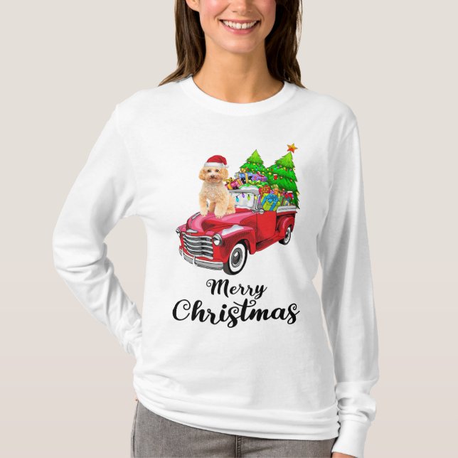 Pudel Ride Red Lastbil jul Pajama T Shirt (Framsida)