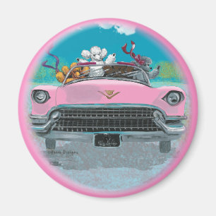 Pudel Rosa Konvertibel Retro Skriv ut magnet