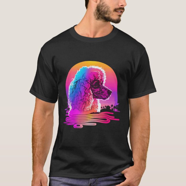 Pudel s Retro Synthwave 80s Aesthetic T Shirt (Framsida)