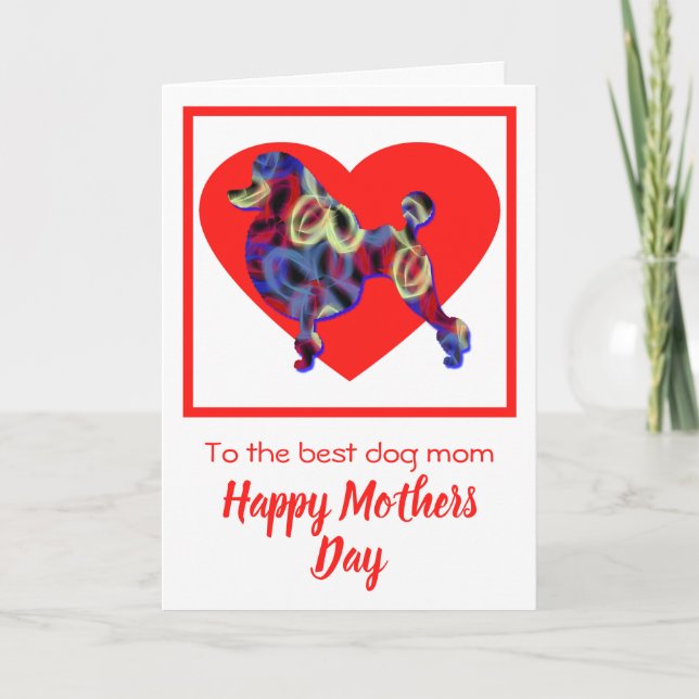 Pudel Silhouette Hund Red Heart Mor's Day Card Tack Kort (Framsida)