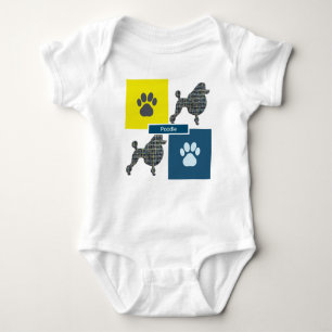 Pudel Silhouette Hund & Tass Gult & Blue Grid T Shirt
