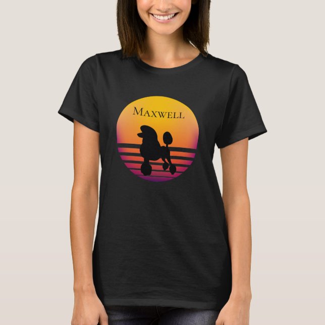 Pudel Silhouette Sunset Färg T Shirt (Framsida)