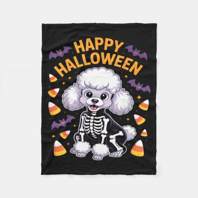 Pudel Skelett Gott Halloween Fleecefilt (Framsidan)