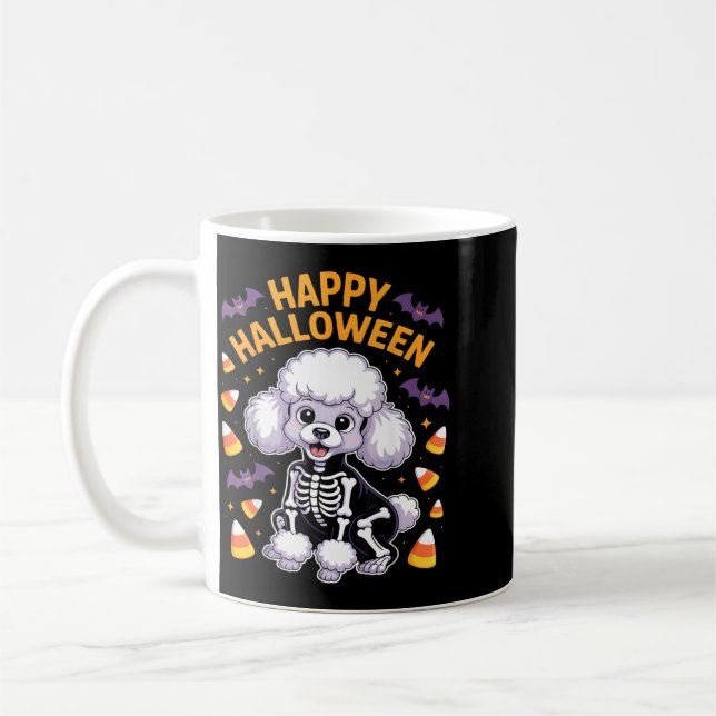 Pudel Skelett Gott Halloween Kaffemugg (Vänster)