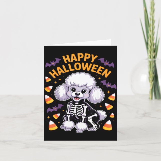 Pudel Skelett Gott Halloween Kort (Framsida)