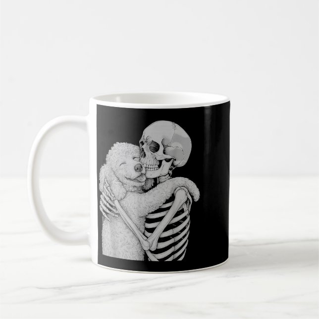 Pudel Skelett Kram Halloween Hund Ägare Kaffemugg (Vänster)