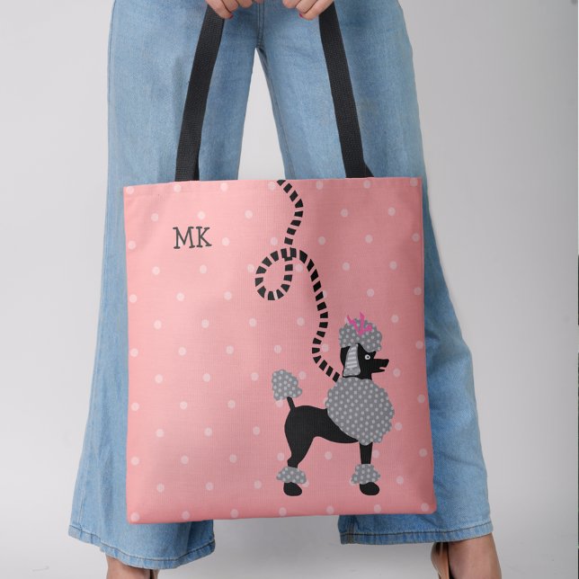 Pudel Skirt Hund Retro Rosa 50:s Modern Monogram Tygkasse (Skapare uppladdad)