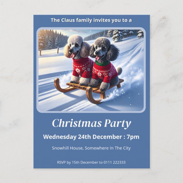 Pudel Sled Ride jul Inbjudan Vykort (Framsida)