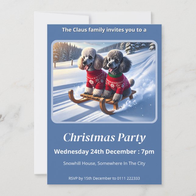 Pudel Sled Ride jul Inbjudningar (Framsida)