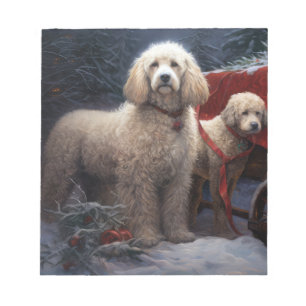 Pudel Snowy Sleigh-juldekretet Anteckningsblock