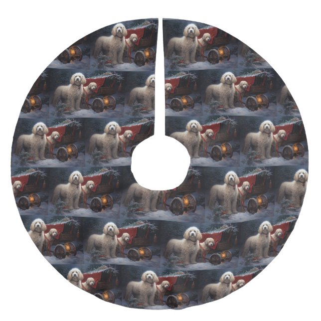 Pudel Snowy Sleigh-juldekretet Julgransmatta Borstad Polyester (Framsidan)