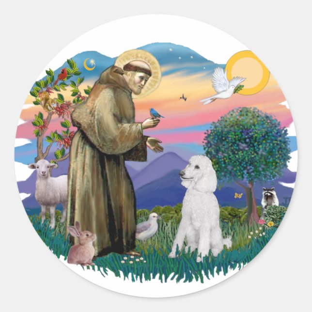 Pudel (Standard White) Runt Klistermärke (Framsida)