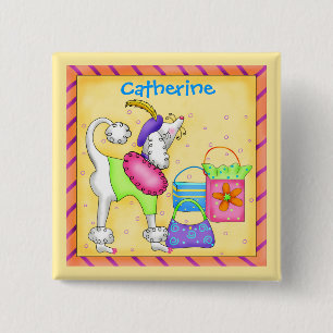 Pudel Stollig Hund Art Gult Namn Badge  Knapp