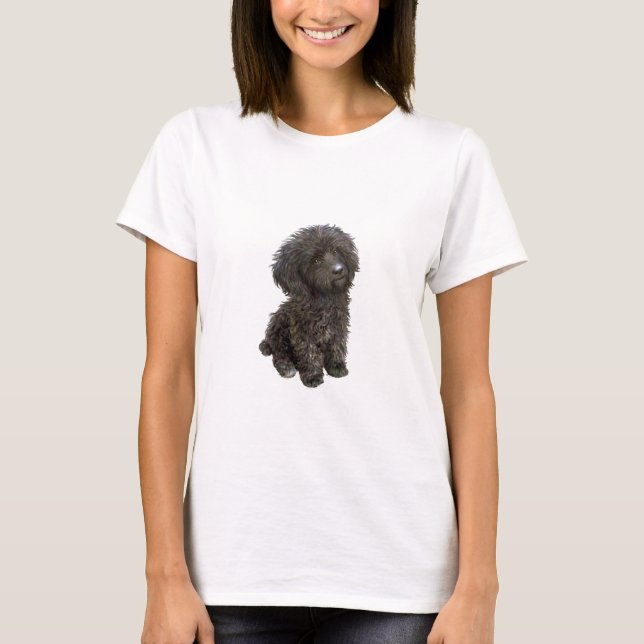 Pudel - svart leksakspuppy t shirt (Framsida)