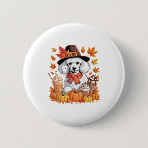 Pudel Thanksgiving Dricker Kaffe Höstblad Pump Knapp