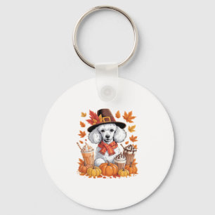 Pudel Thanksgiving Dricker Kaffe Höstblad Pump Nyckelring