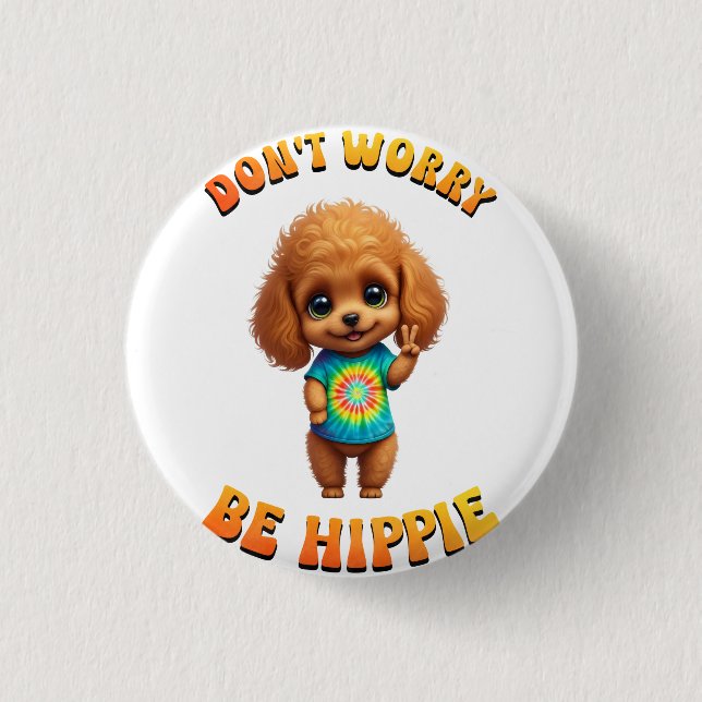 Pudel Valp Hippie Glad Hund  Knapp (Framsida)
