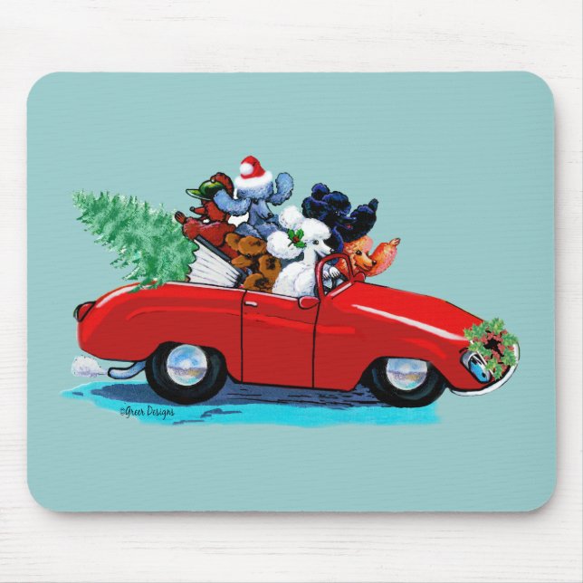 Pudel Vintage bil Art Print Mousepad Musmatta (Framsidan)