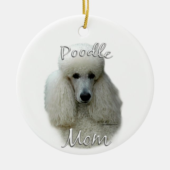 Pudel (vit) Mamma 2 Julgransprydnad Keramik (Framsidan)