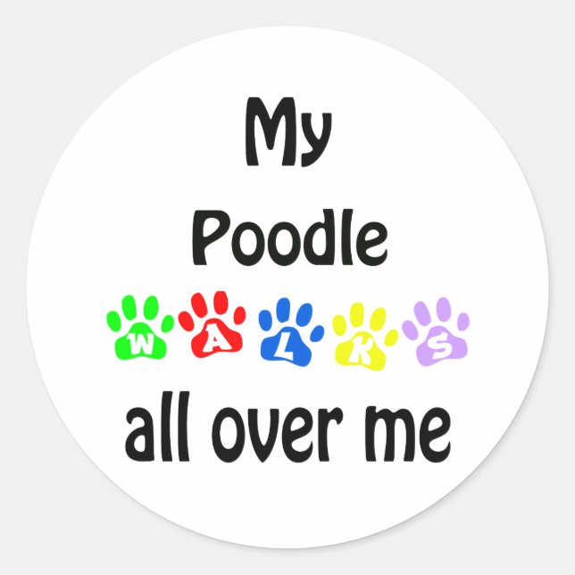 Pudel Walks Design Runt Klistermärke (Framsida)