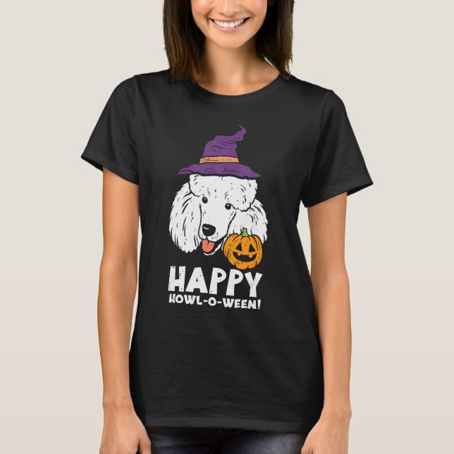 Pudel Witch Lycklig Howl O Ween Halloween Manar W T Shirt (Framsida)