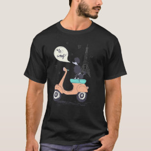 Pudel Woof Women i Paris Eiffel Torn Retro Scooter T Shirt